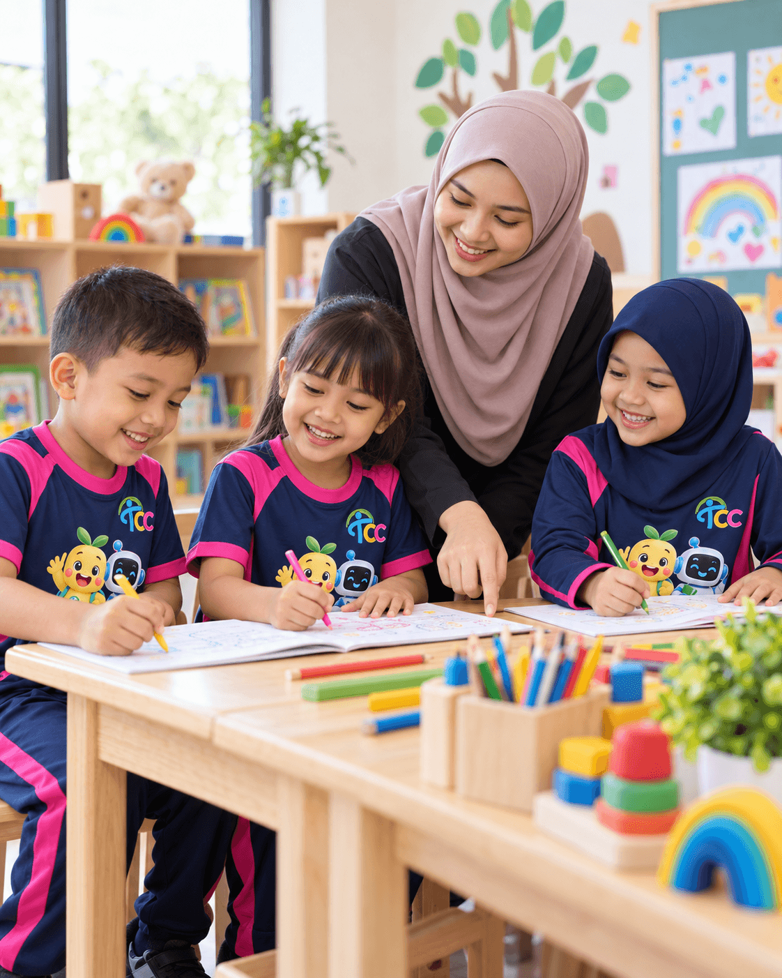 Kanak-kanak ceria sedang belajar dan bermain di Ceria Cerdas